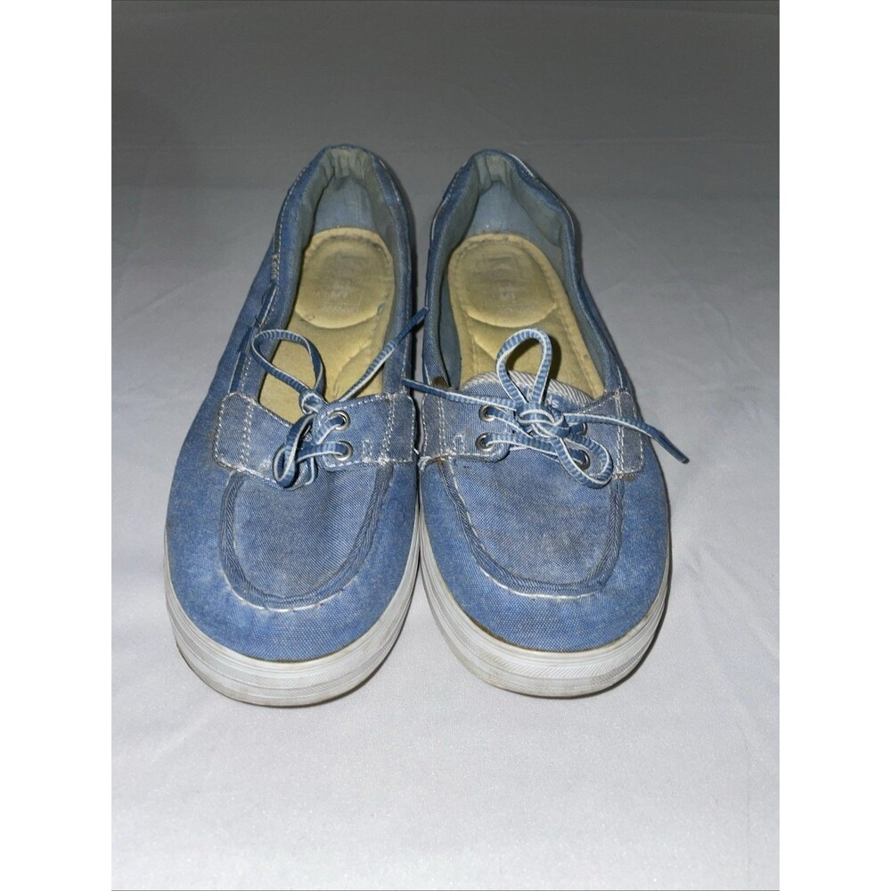 Keds Shoes Womens 8 Blue Denim Boat Shoes Loafers Canvas Slip On Y2K Casual